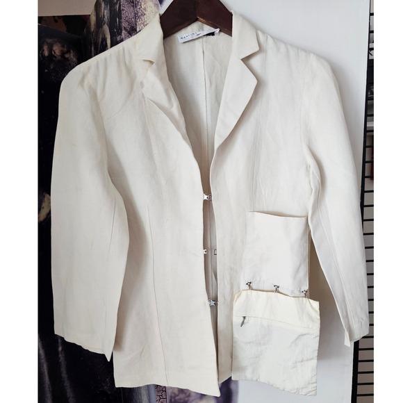 Martine Douvier Jackets & Blazers - Martine Douvier Paris Off White Linen Avant Garde Hook Closure Blazer Jacket